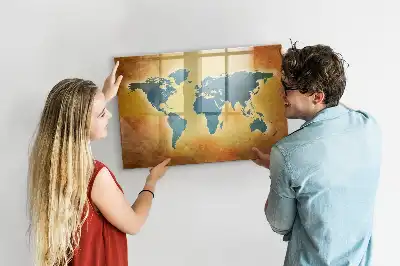 Pizarra de cristal magnética borrable diseño de mapa del mundo antiguo
