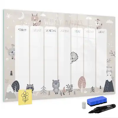 Pizarra borrable de cristal con imanes planificador semanal con diseño de animales