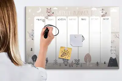 Pizarra borrable de cristal con imanes planificador semanal con diseño de animales