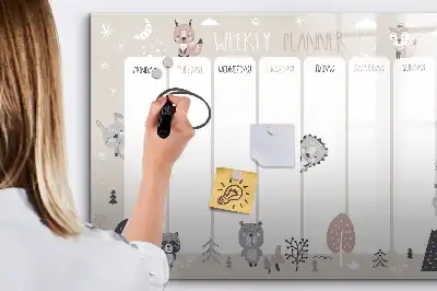Pizarra borrable de cristal con imanes planificador semanal con diseño de animales