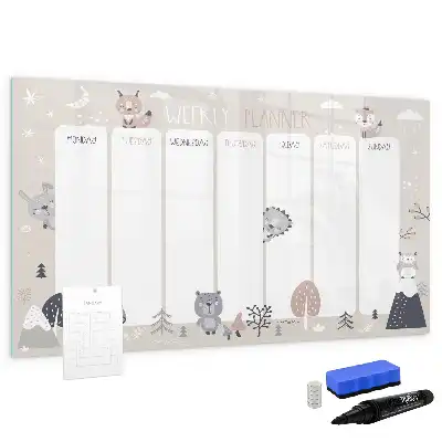 Pizarra borrable de cristal con imanes planificador semanal con diseño de animales