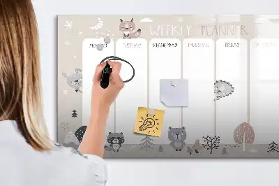 Pizarra borrable de cristal con imanes planificador semanal con diseño de animales