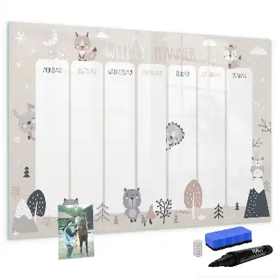 Pizarra borrable de cristal con imanes planificador semanal con diseño de animales
