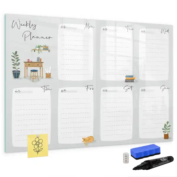 Pizarra magnética de pared con rotulador planificador semanal de diseño acogedor