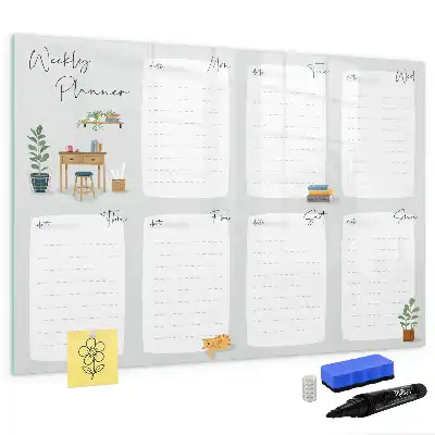 Pizarra magnética de pared con rotulador planificador semanal de diseño acogedor