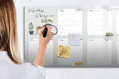 Pizarra magnética de pared con rotulador planificador semanal de diseño acogedor