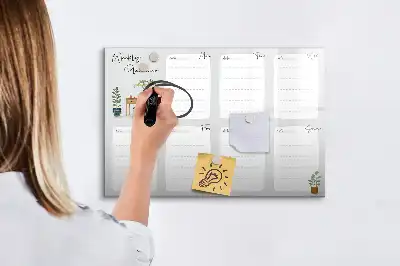 Pizarra magnética de pared con rotulador planificador semanal de diseño acogedor