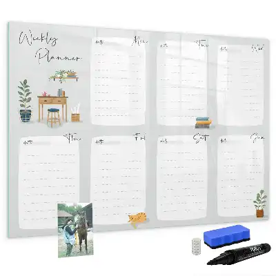 Pizarra magnética de pared con rotulador planificador semanal de diseño acogedor
