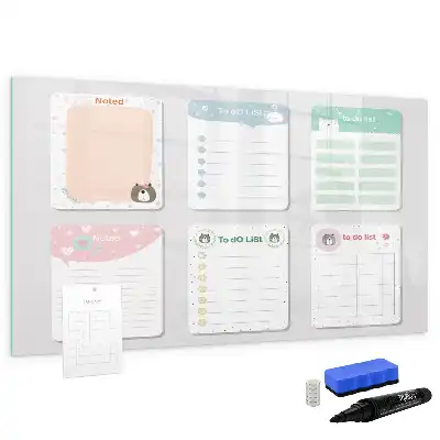 Pizarra magnética de pared con rotulador y notas coloridas
