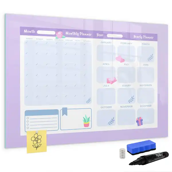 Pizarra magnética de pared con rotulador planificador anual rosa