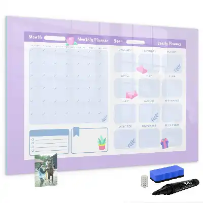 Pizarra magnética de pared con rotulador planificador anual rosa