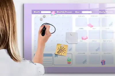 Pizarra magnética de pared con rotulador planificador anual rosa