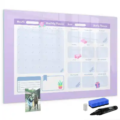 Pizarra magnética de pared con rotulador planificador anual rosa