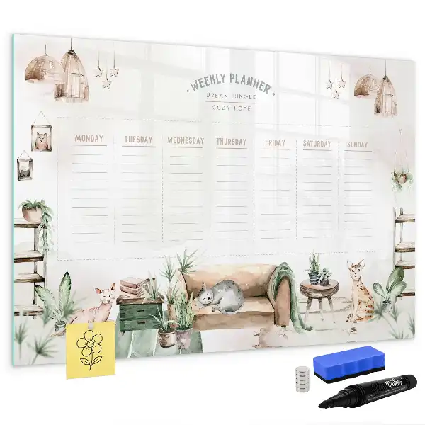 Pizarra de cristal magnética borrable planificador con diseño decorativo
