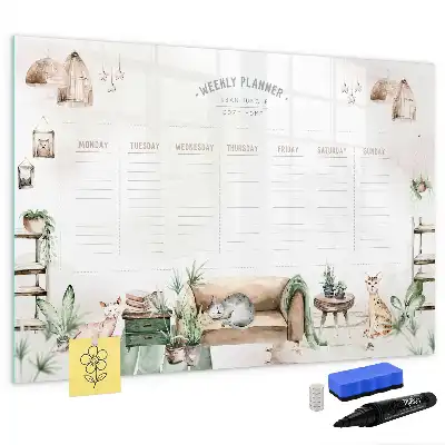 Pizarra de cristal magnética borrable planificador con diseño decorativo