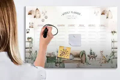 Pizarra de cristal magnética borrable planificador con diseño decorativo