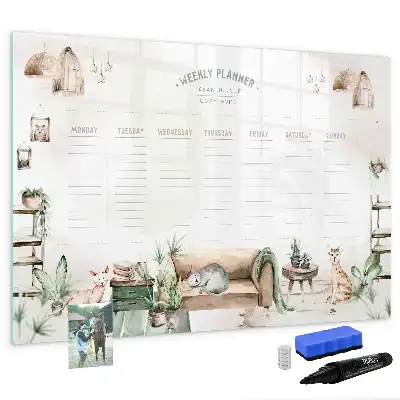 Pizarra de cristal magnética borrable planificador con diseño decorativo