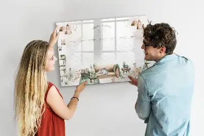 Pizarra de cristal magnética borrable planificador con diseño decorativo