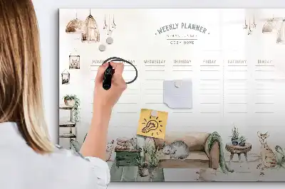 Pizarra de cristal magnética borrable planificador con diseño decorativo