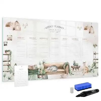 Pizarra de cristal magnética borrable planificador con diseño decorativo