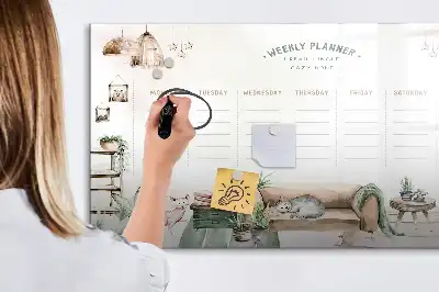 Pizarra de cristal magnética borrable planificador con diseño decorativo
