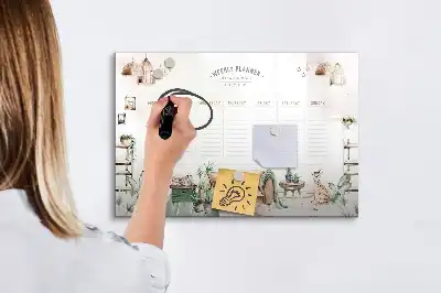Pizarra de cristal magnética borrable planificador con diseño decorativo