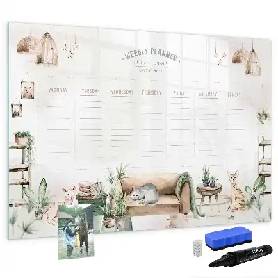 Pizarra de cristal magnética borrable planificador con diseño decorativo