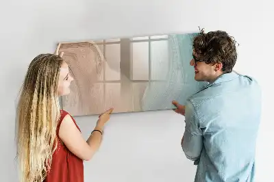 Pizarra magnética de pared con diseño de abstracción de olas y rotulador