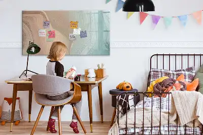 Pizarra magnética de pared con diseño de abstracción de olas y rotulador