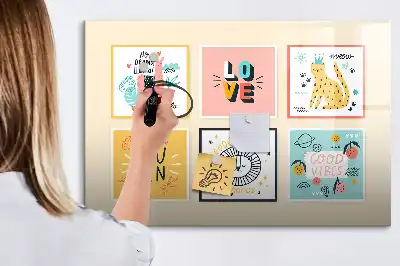 Pizarra borrable de cristal con imanes con diseño de frases motivacionales