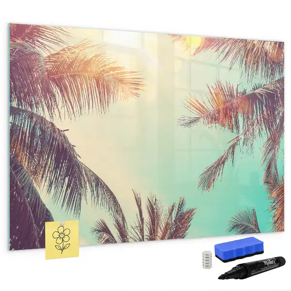 Pizarra borrable de cristal con imanes con diseño de palmeras tropicales