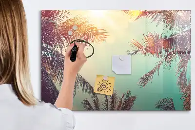 Pizarra borrable de cristal con imanes con diseño de palmeras tropicales