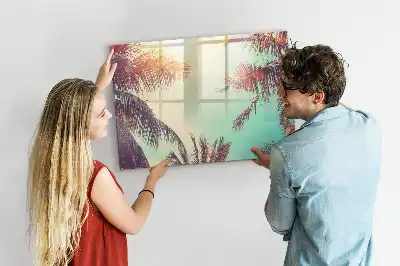 Pizarra borrable de cristal con imanes con diseño de palmeras tropicales