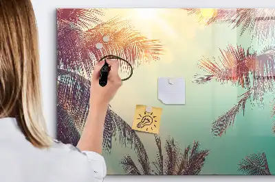 Pizarra borrable de cristal con imanes con diseño de palmeras tropicales