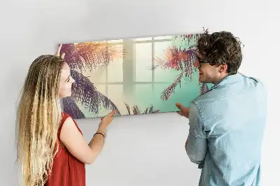 Pizarra borrable de cristal con imanes con diseño de palmeras tropicales