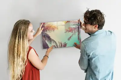 Pizarra borrable de cristal con imanes con diseño de palmeras tropicales