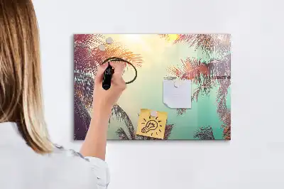 Pizarra borrable de cristal con imanes con diseño de palmeras tropicales
