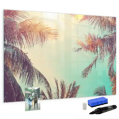 Pizarra borrable de cristal con imanes con diseño de palmeras tropicales