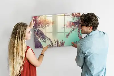 Pizarra borrable de cristal con imanes con diseño de palmeras tropicales