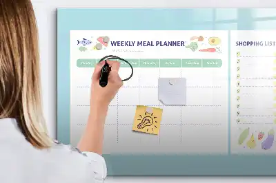Pizarra de planificación de comidas de cristal diseño borrable con imanes