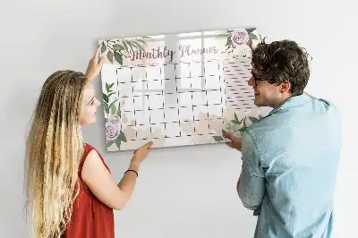 Pizarra magnética de pared diseño de planificador con rosas y rotulador incluido
