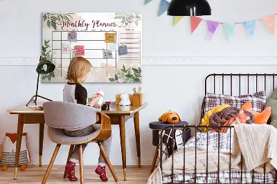 Pizarra magnética de pared diseño de planificador con rosas y rotulador incluido