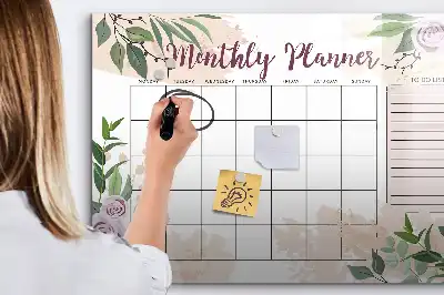 Pizarra magnética de pared diseño de planificador con rosas y rotulador incluido