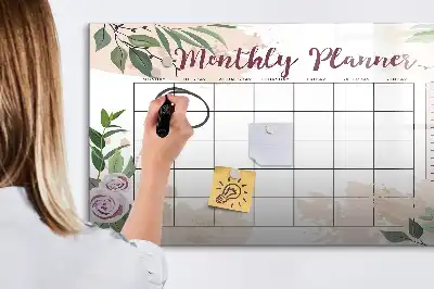Pizarra magnética de pared diseño de planificador con rosas y rotulador incluido