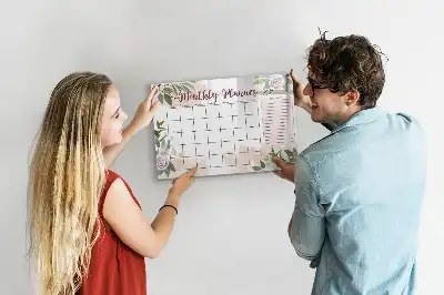 Pizarra magnética de pared diseño de planificador con rosas y rotulador incluido