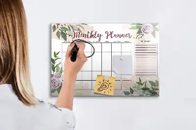 Pizarra magnética de pared diseño de planificador con rosas y rotulador incluido