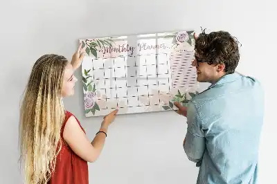 Pizarra magnética de pared diseño de planificador con rosas y rotulador incluido