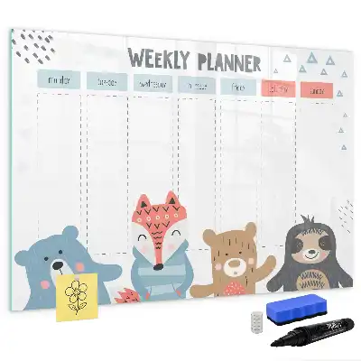 Pizarra de cristal borrable con imanes diseño para horarios semanales