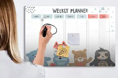 Pizarra de cristal borrable con imanes diseño para horarios semanales