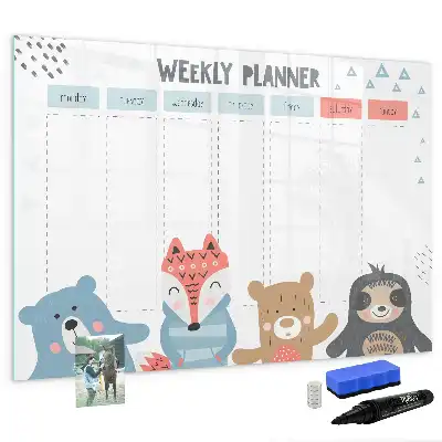 Pizarra de cristal borrable con imanes diseño para horarios semanales
